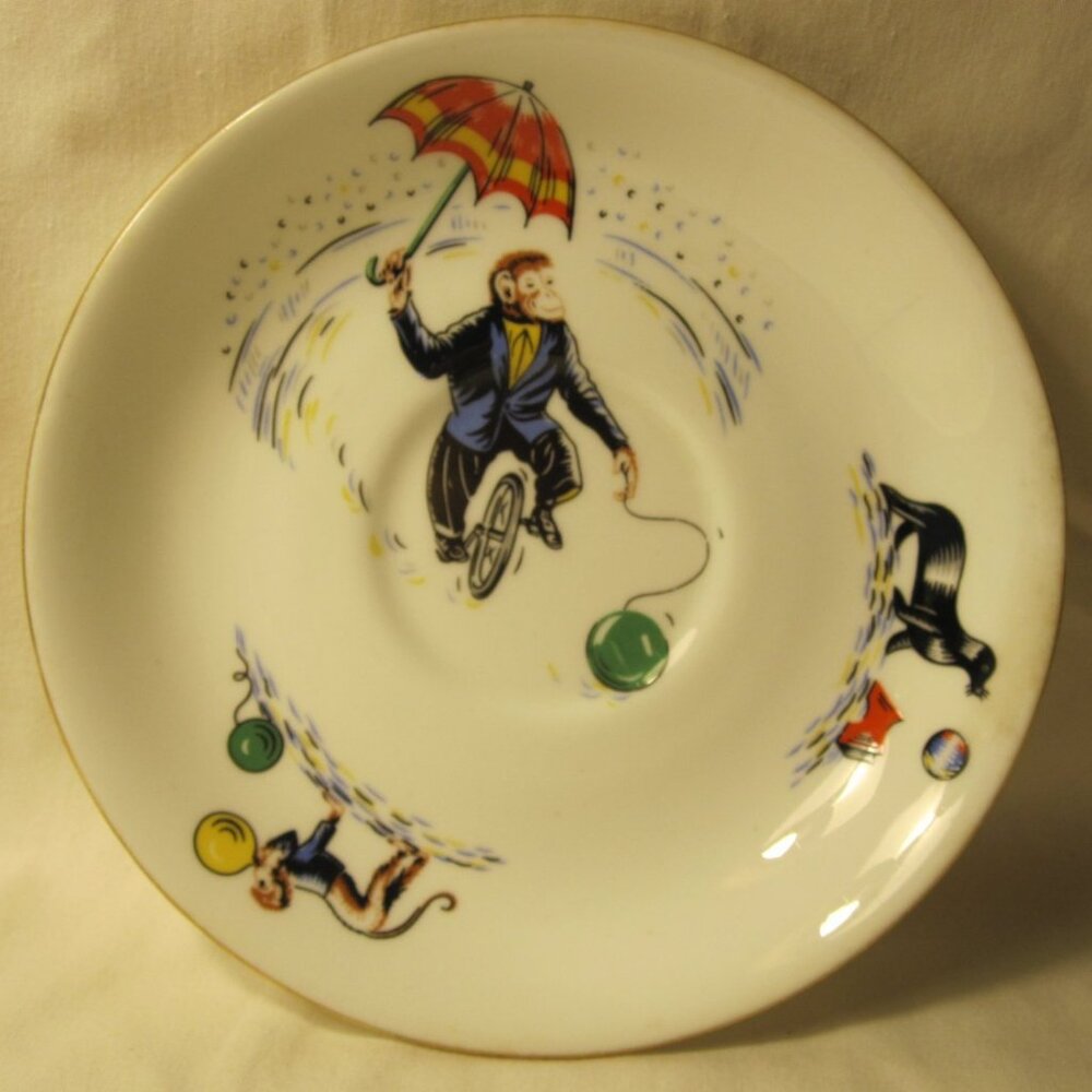 vintage Hammersley & Co. 5.5" round Bone China Saucer: Circus Animals, Monkey